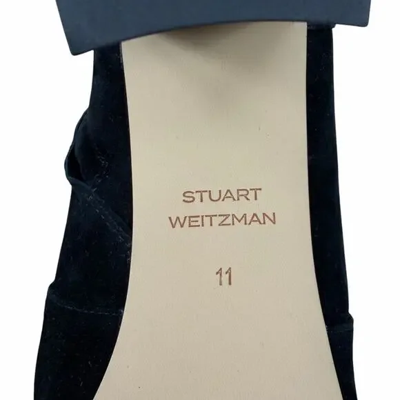 Stuart Weitzman Renegade Suede Block Heel Ankle Boots Black Size 11